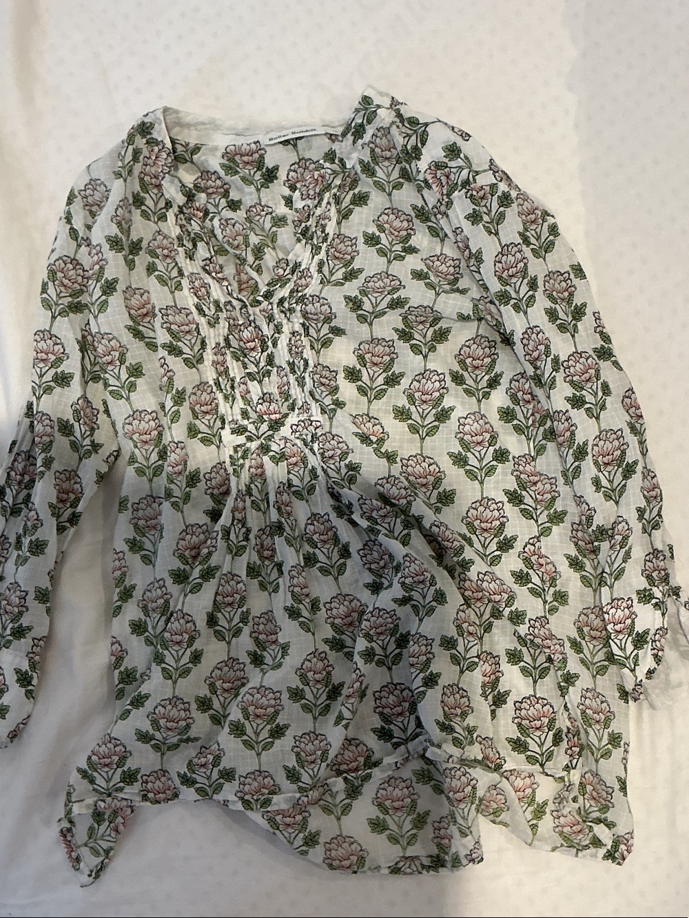 Roller Rabbit White Blouse with Pink and Green Floral Print